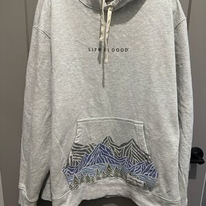 Life Is Good Light Gray Hoodie with Mountain Pattern